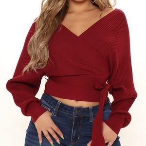 Fashion Nova ribbed Burgundy Wrap Sweater size Large